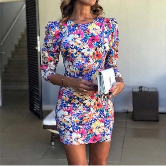 Zara Dresses & Skirts - Zara Bloggers Favorite Floral Impressionist Art Puffy Sleeve The Frida Dress